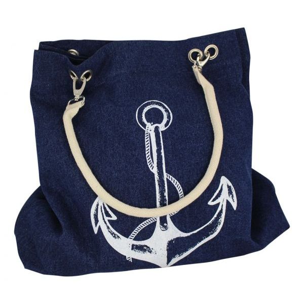 Geanta cumparaturi Sea Club, model cu ancora si timona, albastru/alb, L 60cm