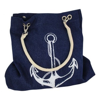 Geanta cumparaturi Sea Club, model cu ancora si timona, albastru/alb, L 60cm Geanta cumparaturi Sea Club, model cu ancora si timona, albastru/alb, L 60cm