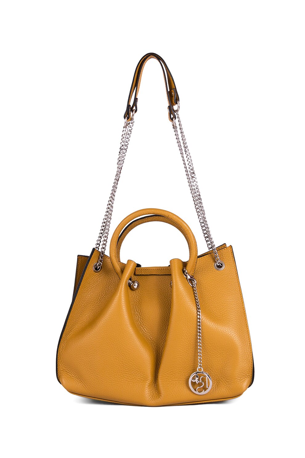 Pia Sassi, Geanta din piele, cu bareta de umar Monte Maggiorasca, Galben sofran