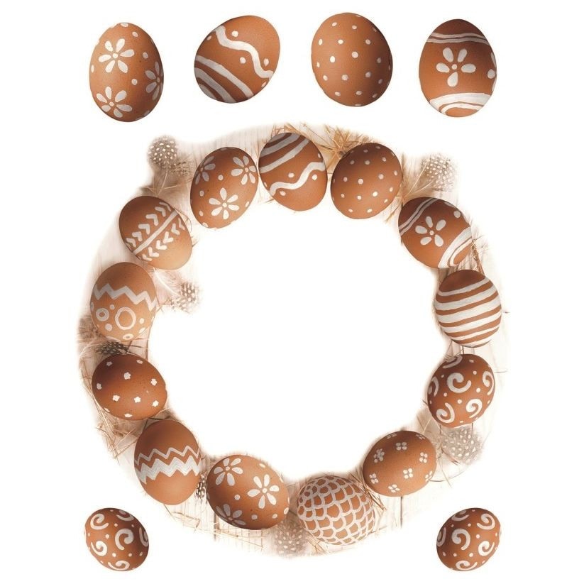 Sticker pentru geam cu motive de pasti - coronita cu oua maronii, 30 x 33 cm