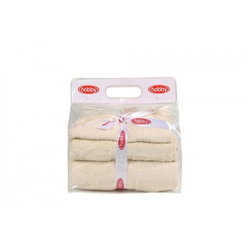 Set 3 prosoape bumbac 100%,Hobby Home, dimensiuni 30x50cm, 50x90cm, 70x140cm, Crem Set 3 prosoape bumbac 100%,Hobby Home, dimensiuni 30x50cm, 50x90cm, 70x140cm, Crem