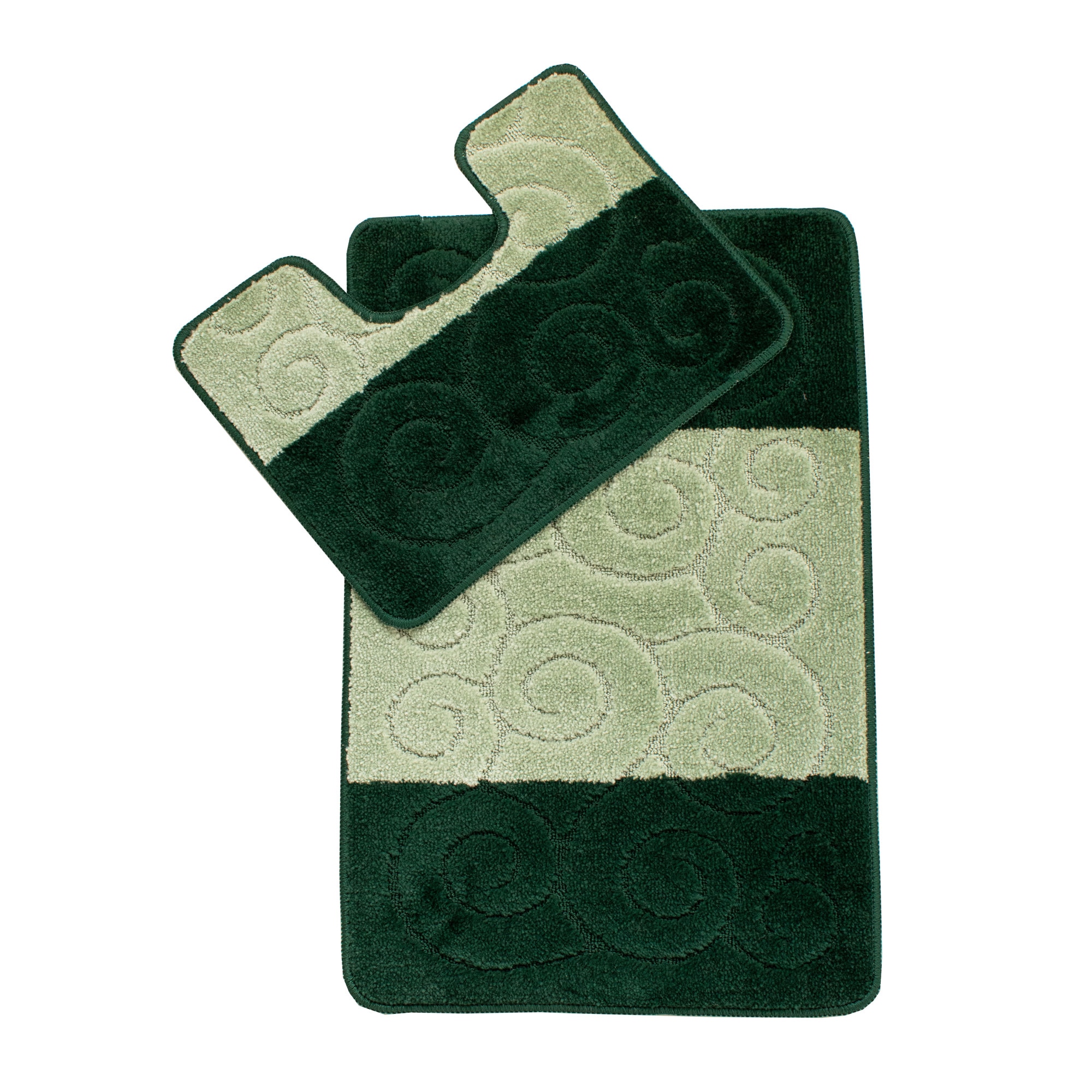 Set 2 covorase baie Basic Standard , 50x80cm/40x50cm , antiderapant , polipropilena, tip dungi, culoare verde degrade, model melci , gramaj 800 g