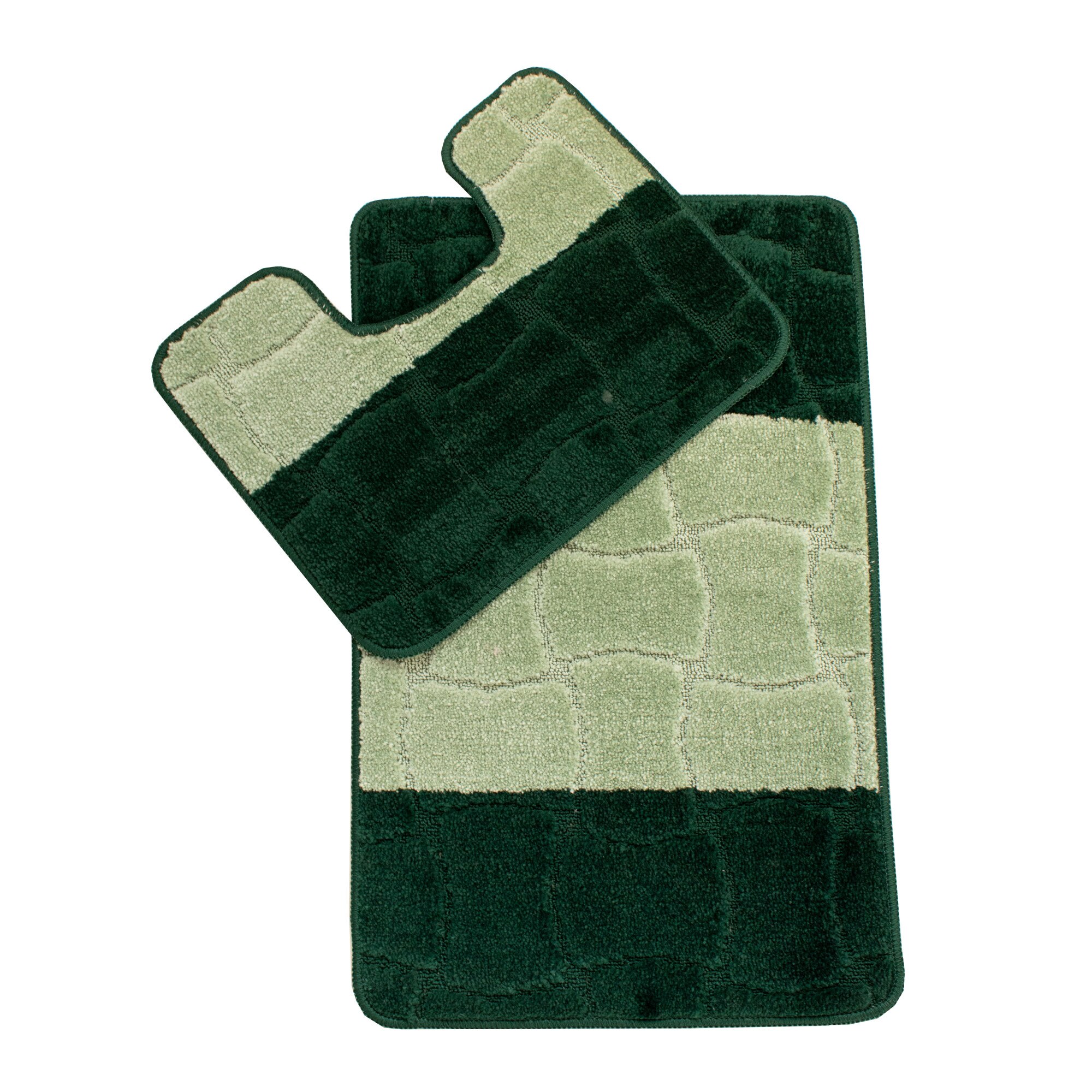 Set 2 covorase baie Basic Standard , 50x80cm/40x50cm , antiderapant , polipropilena, tipdungi, culoare verde degrade, model patrate , gramaj 800 g