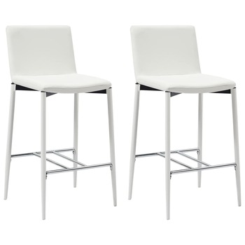 Set de 2 scaune de bar, vidaXL, Piele ecologica/Otel, 45 x 44 x 100 cm, Alb