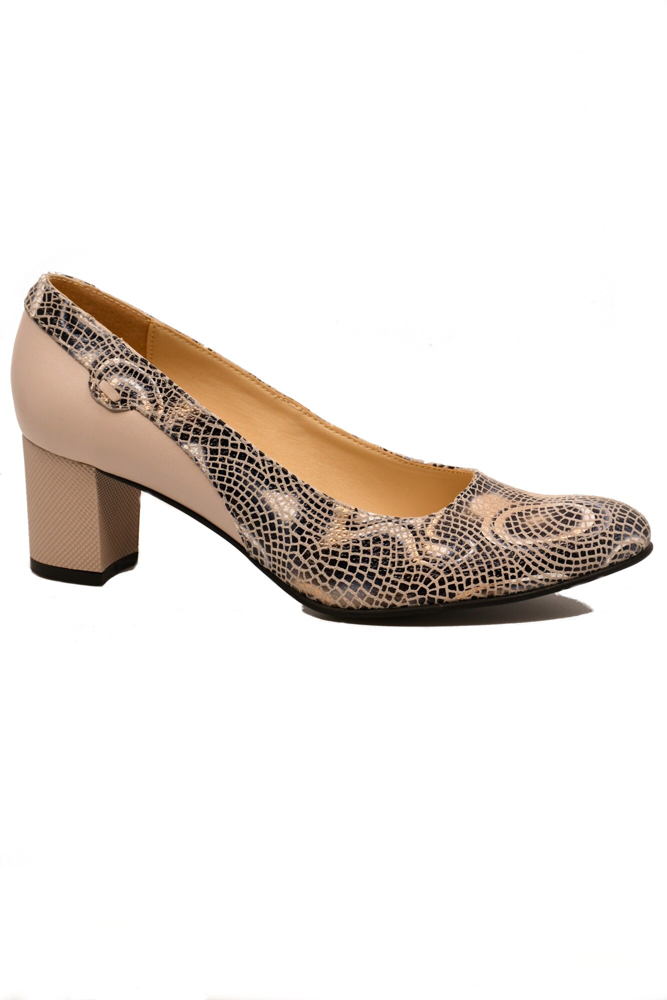 Pantofi dama bej din piele naturala cu imprimeu abstract-35 EU