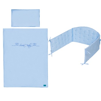 Set lenjerie de pat 3 piese pentru bebelusi 135 x 100 cm Malina Belisima P01-428, Albastru Set lenjerie de pat 3 piese pentru bebelusi 135 x 100 cm Malina Belisima P01-428, Albastru