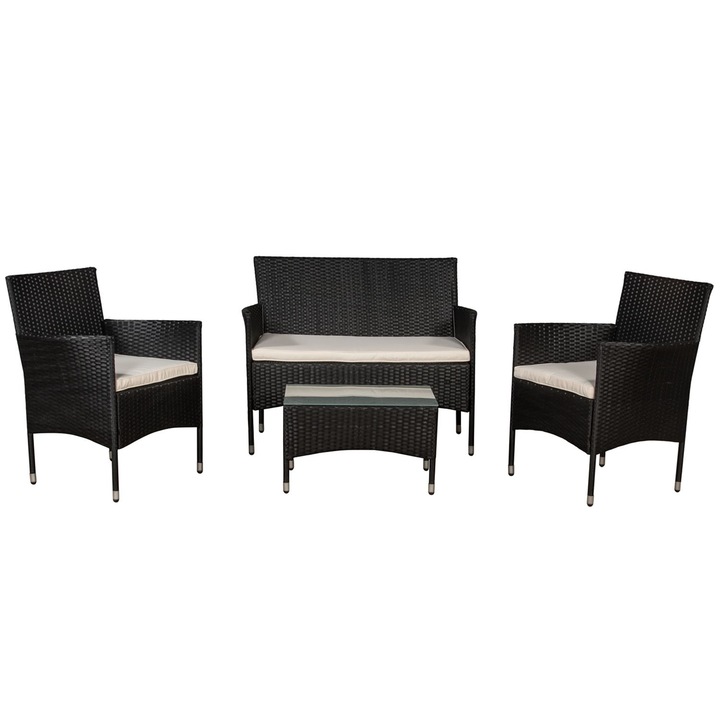 Set mobilier gradina Fort Myers, masa, canapea, scaune, negru