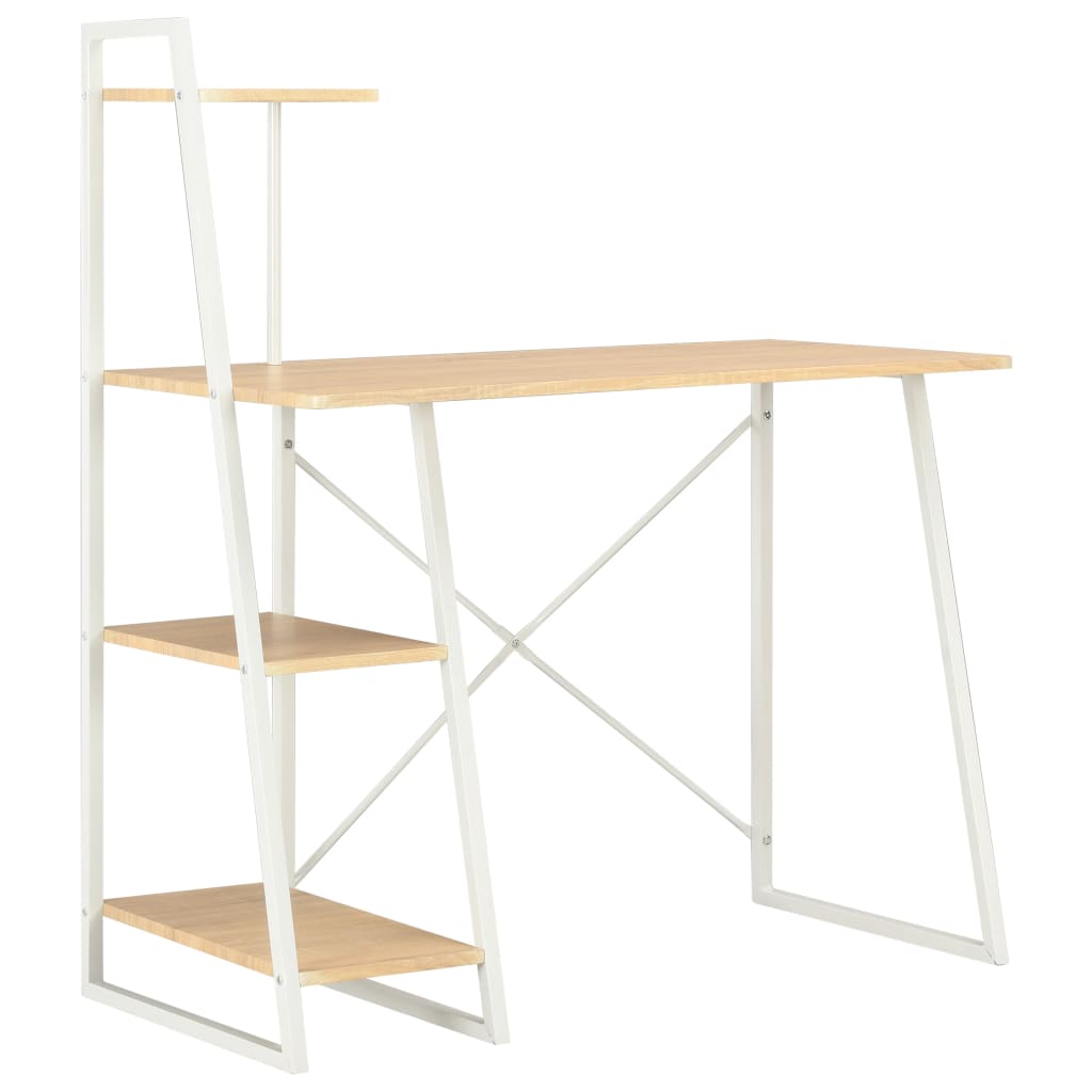 Birou cu rafturi, vidaXL, Otel/Lemn, 102 x 50 x 117 cm, Maro/Alb