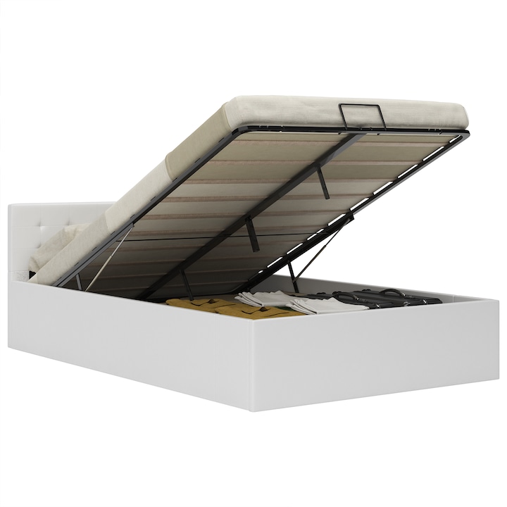 Легло с повдигащ механизъм vidaXL, бяло, изкуствена кожа, 120x200 cм, 34.9 Kg