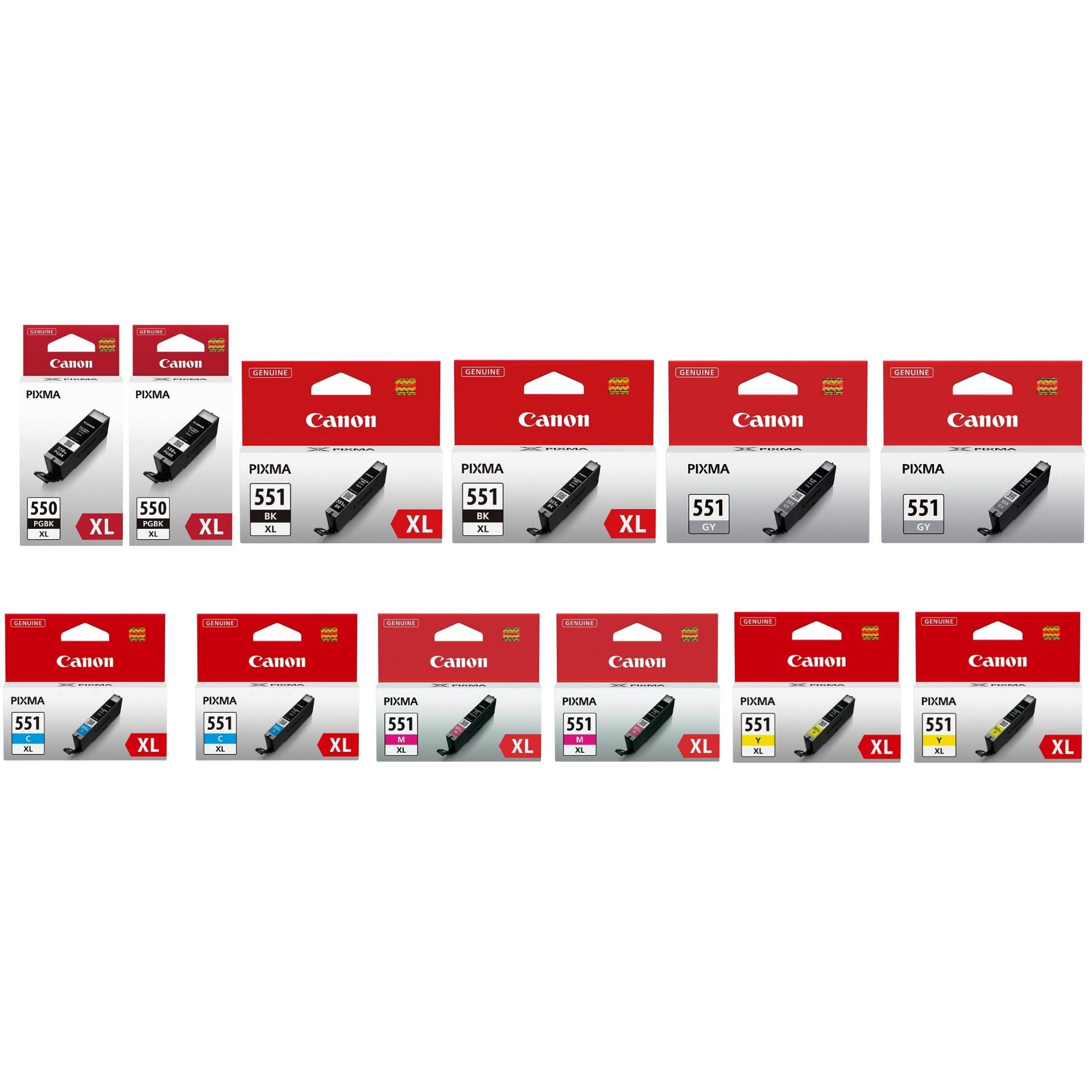 Pachet cartuse cerneala PGI-550BKXL negru x2 CLI-551BKXL negru x2 CLI-551CXL cyan x2 CLI-551MXL magenta x2 CLI-551YXL galben x2 CLI-551GYXL gri x2 Canon original 22900 pagini