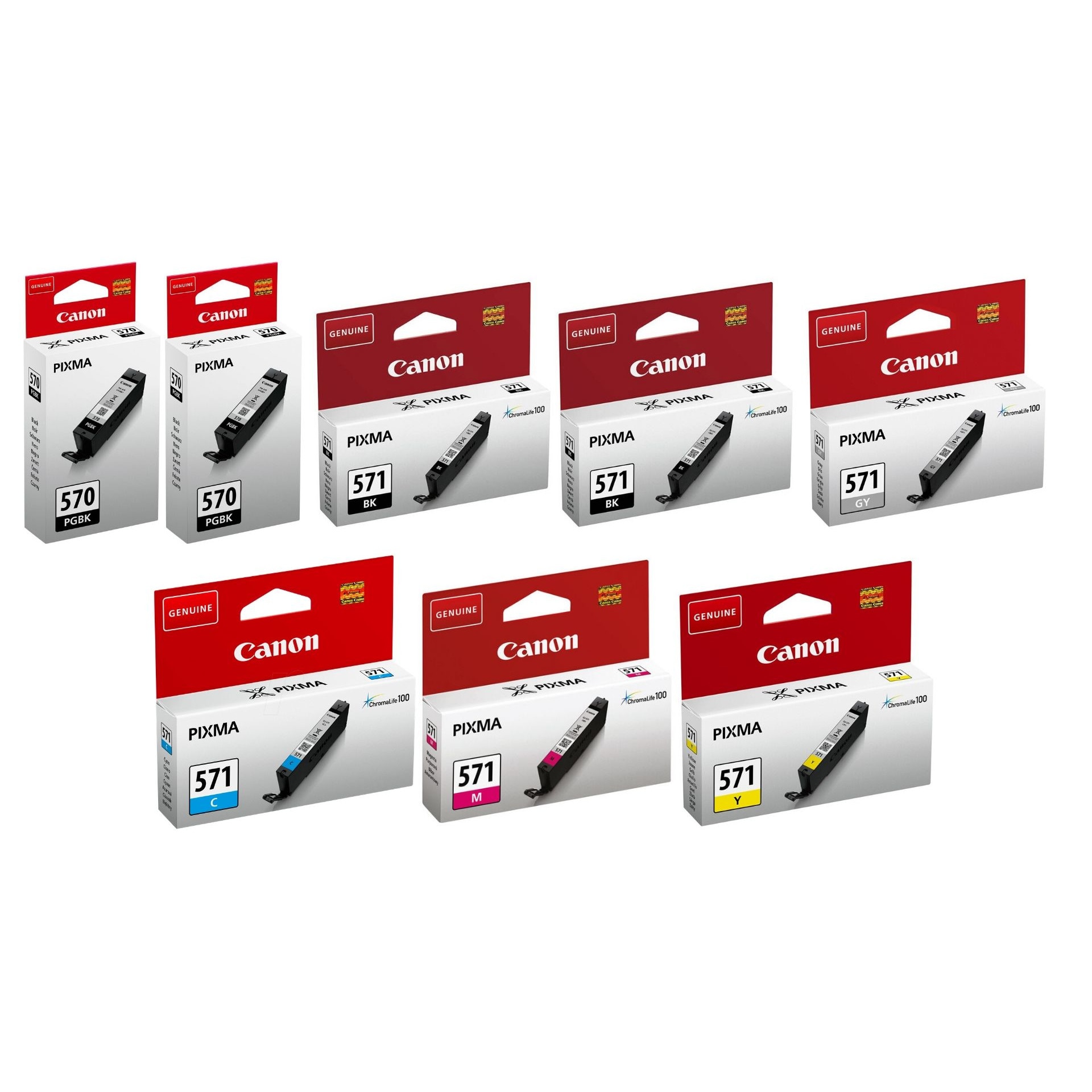 Pachet cartuse cerneala PGI-570PGBK negru x2 CLI-571BK negru x2 CLI-571C cyan CLI-571M magenta CLI-571Y galben CLI-571GY gri Canon 4042 pagini
