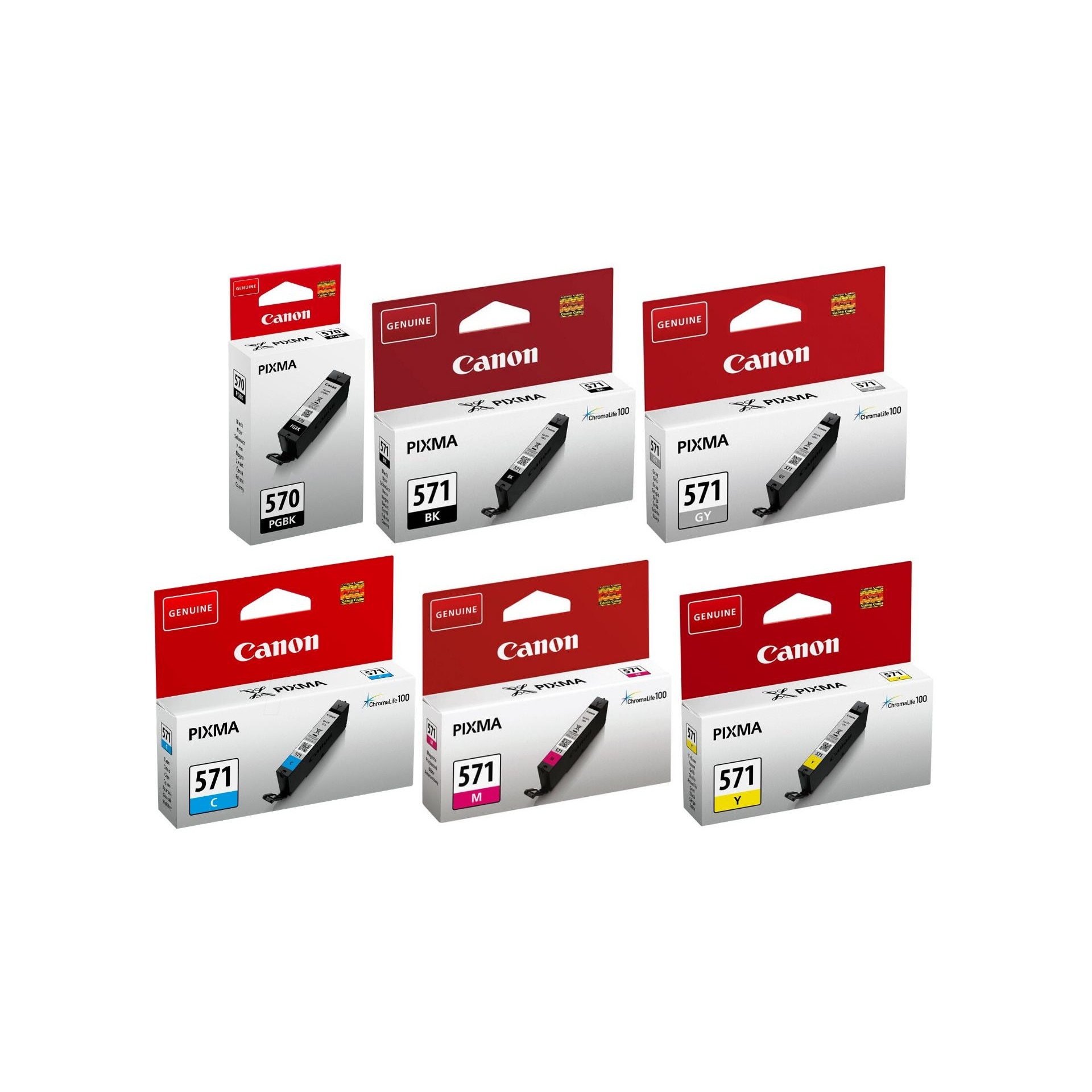 Pachet cartuse cerneala PGI-570PGBK negru CLI-571BK negru CLI-571C cyan CLI-571M magenta CLI-571Y galben CLI-571GY gri Canon 2642 pagini