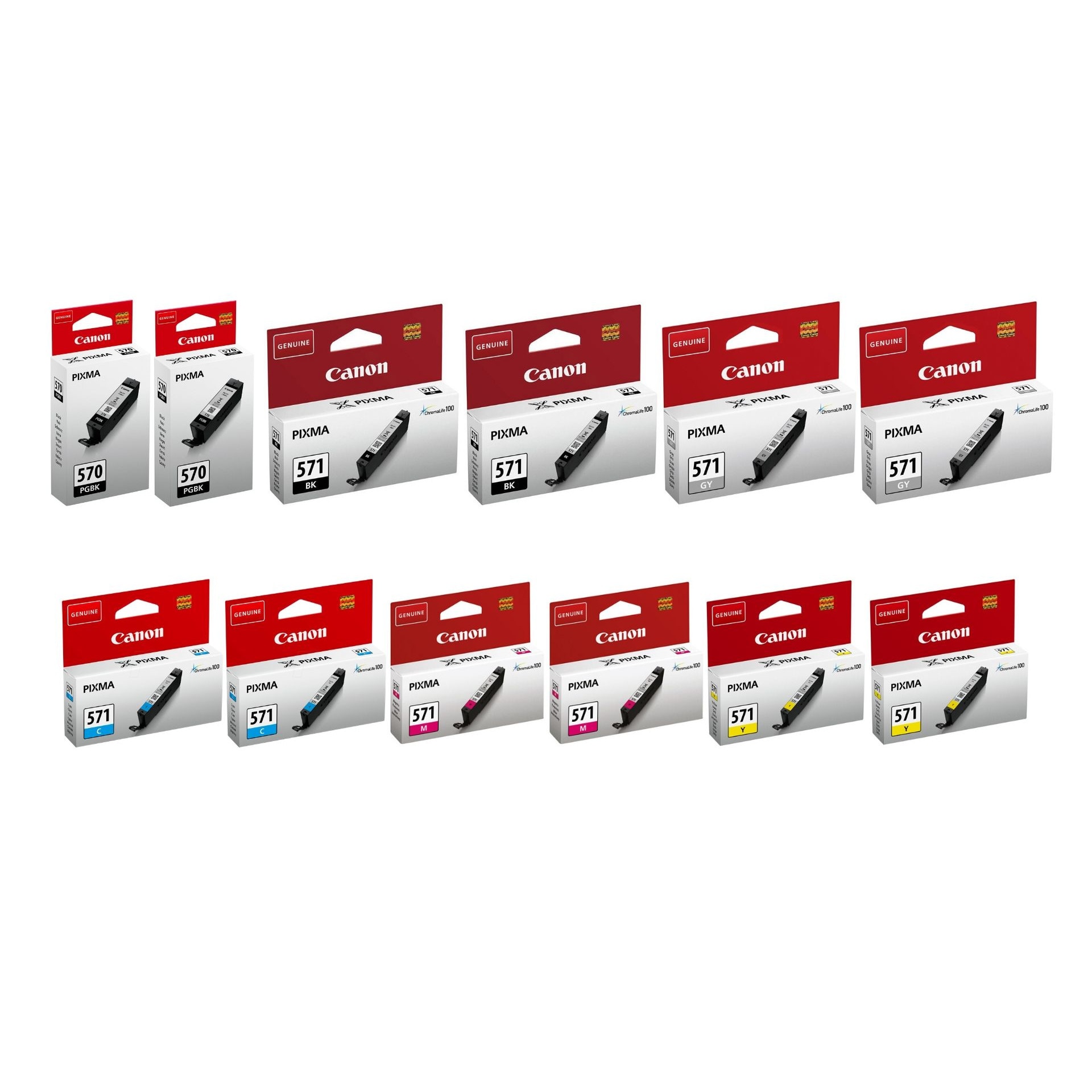 Pachet cartuse cerneala PGI-570PGBK negru x2 CLI-571BK negru x2 CLI-571C cyan x2 CLI-571M magenta x2 CLI-571Y galben x2 CLI-571GY gri x2 Canon 5284 pagini