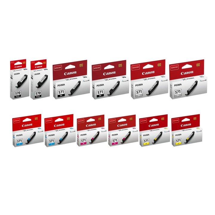 Pachet cartuse cerneala PGI-570PGBK negru x2 CLI-571BK negru x2 CLI-571C cyan x2 CLI-571M magenta x2 CLI-571Y galben x2 CLI-571GY gri x2 Canon 5284 pagini