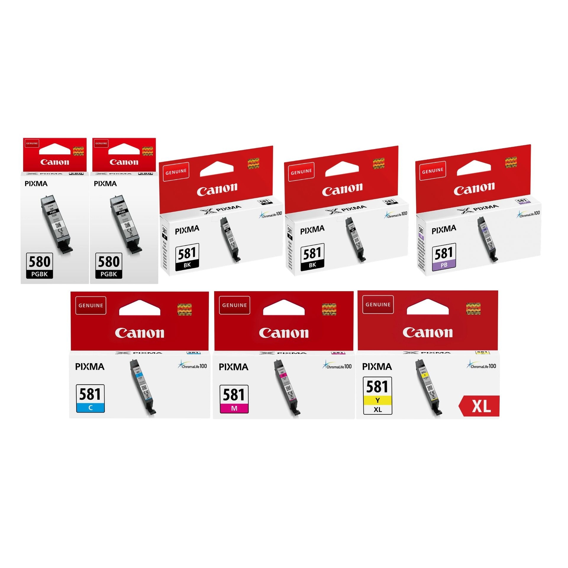 Pachet cartuse cerneala PGI-580PGBK negru x2 CLI-581BK negru x2 CLI-581C cyan CLI-581M magenta CLI-581Y galben CLI-581PB albastru foto Canon original 4301 pagini