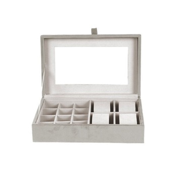 Cutie bijuterii si Ceasuri, Nago, din catifea, cu oglinda, Bej, 25x16x7 cm Cutie bijuterii si Ceasuri, Nago, din catifea, cu oglinda, Bej, 25x16x7 cm