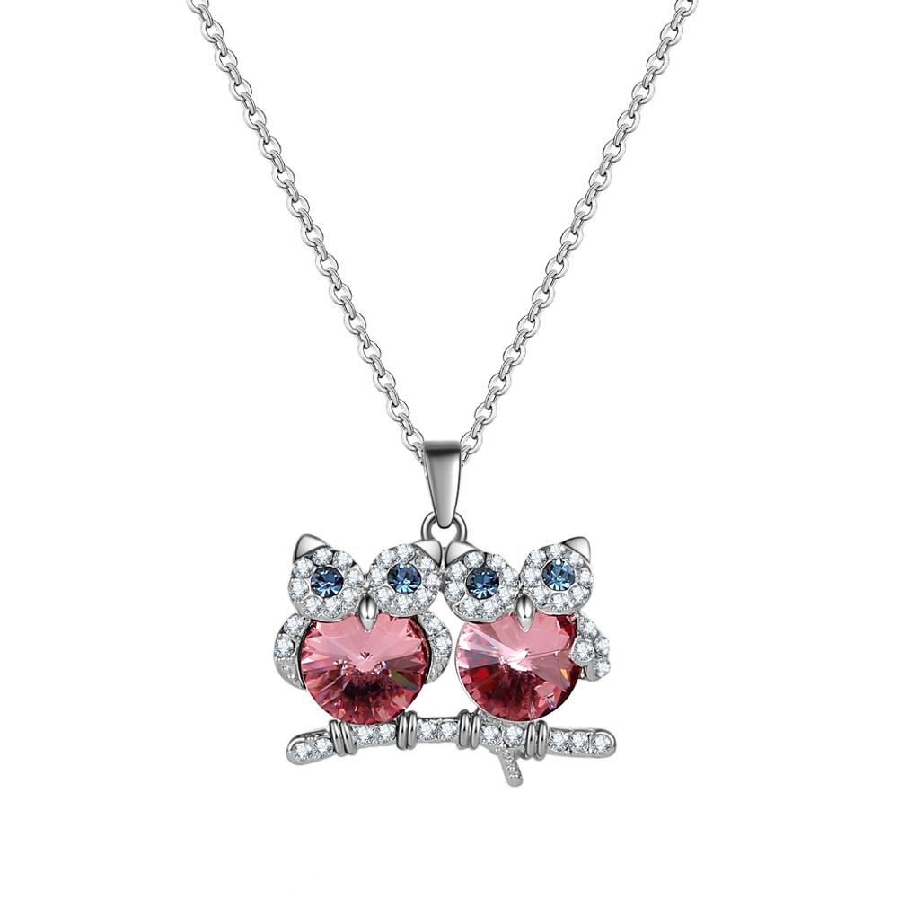 Colier MBrands Placat cu rodiu, Pandantiv® Crystals, forma bufnite