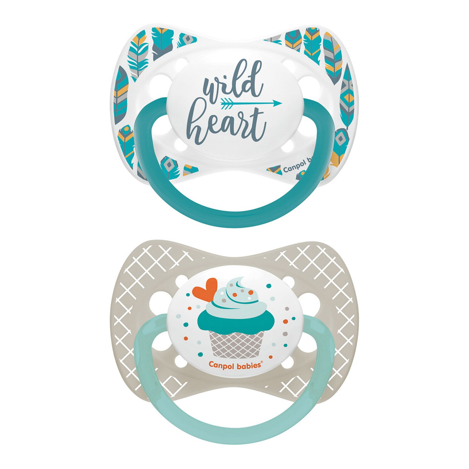 Set 2 suzete „Wild Nature + Cupcake“ cu tetina simetrica silicon, Canpol babies®, fara BPA, 6-18 luni, gri Gri