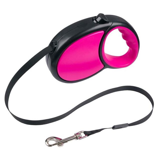 Lesa retractabila automata pentru caini, Felis, 5 m, Roz/Negru