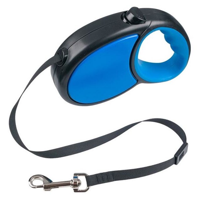 Lesa retractabila automata pentru caini, Felis, 5 m, Albastru/Negru