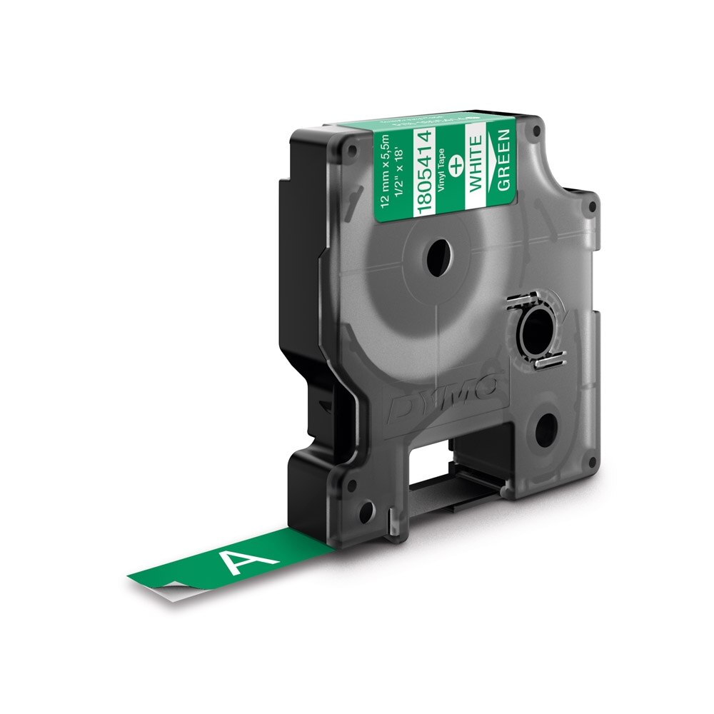 Etichete industriale autocolante, Dymo Id1 vinil, 12mm x 5.5m, alb/verde, 1805414