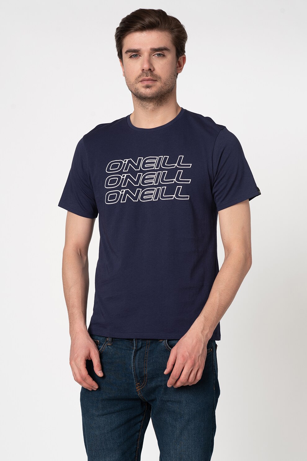 O'Neill, Tricou cu decolteu la baza gatului si logo 3PLE, albastru inchis/alb