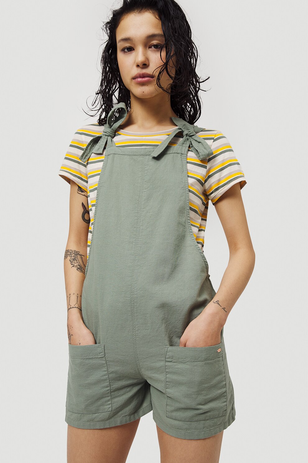 O'Neill, Salopeta scurta cu funde din panglici Alhambra, Verde sparanghel