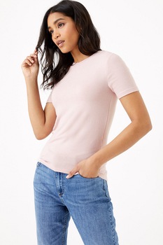 Marks & Spencer, Bluza cu maneci scurte si decolteu la baza gatului, Roz pal Marks & Spencer, Bluza cu maneci scurte si decolteu la baza gatului, Roz pal