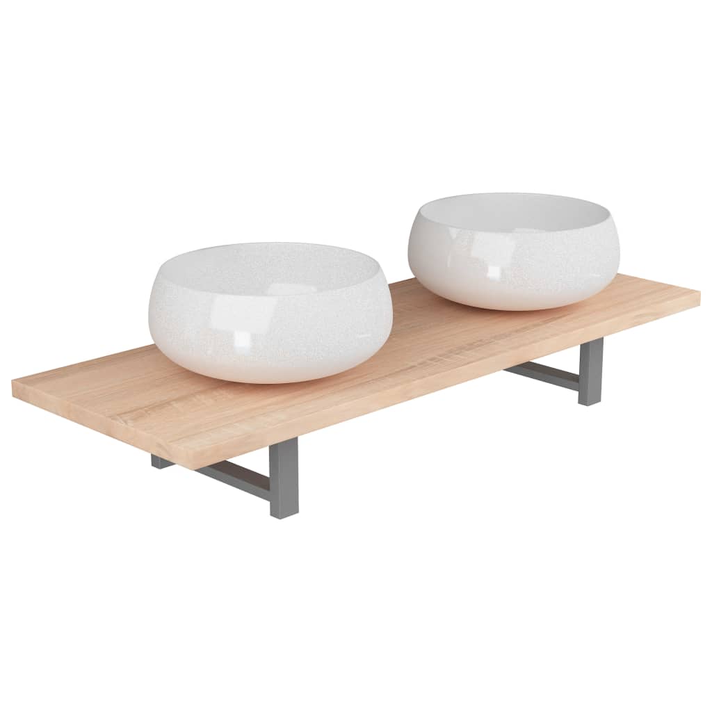 Mobila de baie raft de 120 cm si chiuveta rotunda de 40 cm, vidaXL, Ceramica, Maro