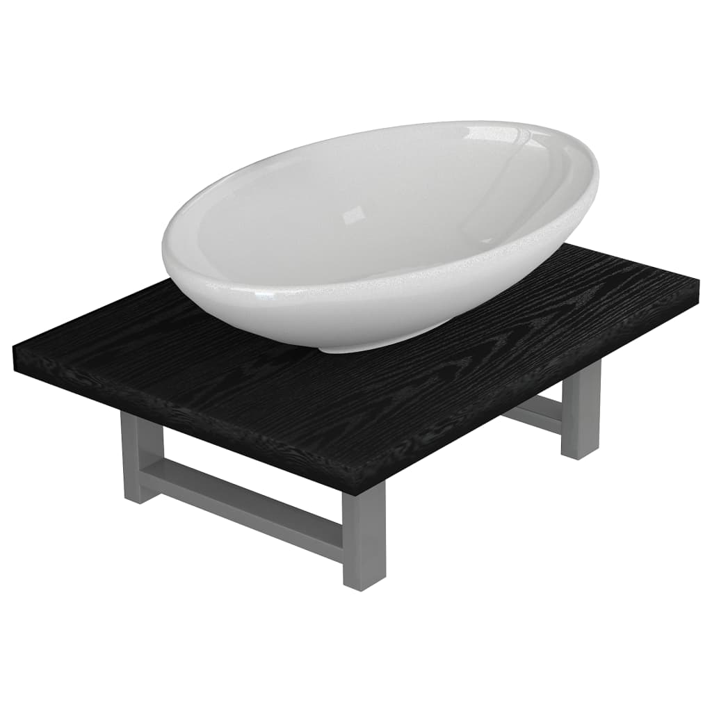 Set mobilier de baie 3 piese, vidaXL, Ceramica/PAL, raft de 40 cm si chiuveta ovala de 40 cm , Negru