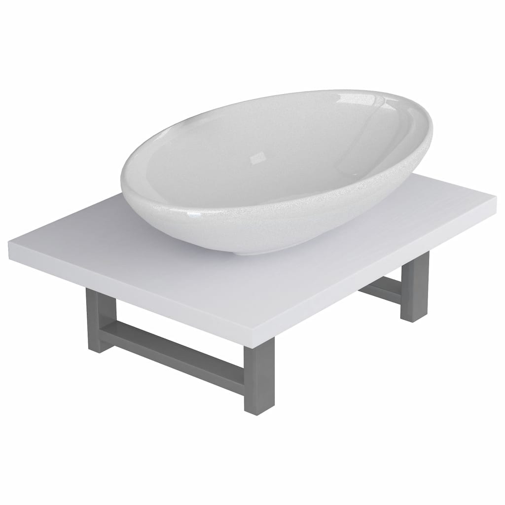 Set mobilier de baie 3 piese, vidaXL, Ceramica/PAL, raft de 40 cm si chiuveta ovala de 40 cm , Alb