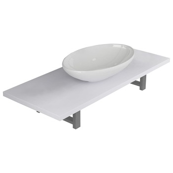 Set mobilier baie 2 piese, vidaXL, Ceramica, raft de 90 cm si chiuveta ovala de 40 cm, Alb Set mobilier baie 2 piese, vidaXL, Ceramica, raft de 90 cm si chiuveta ovala de 40 cm, Alb