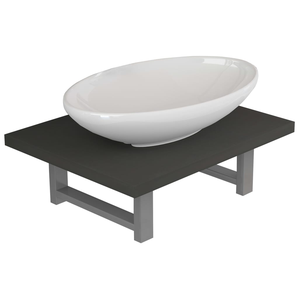 Set mobilier de baie 3 piese, vidaXL, Ceramica/PAL, raft de 40 cm si chiuveta ovala de 40 cm, Gri