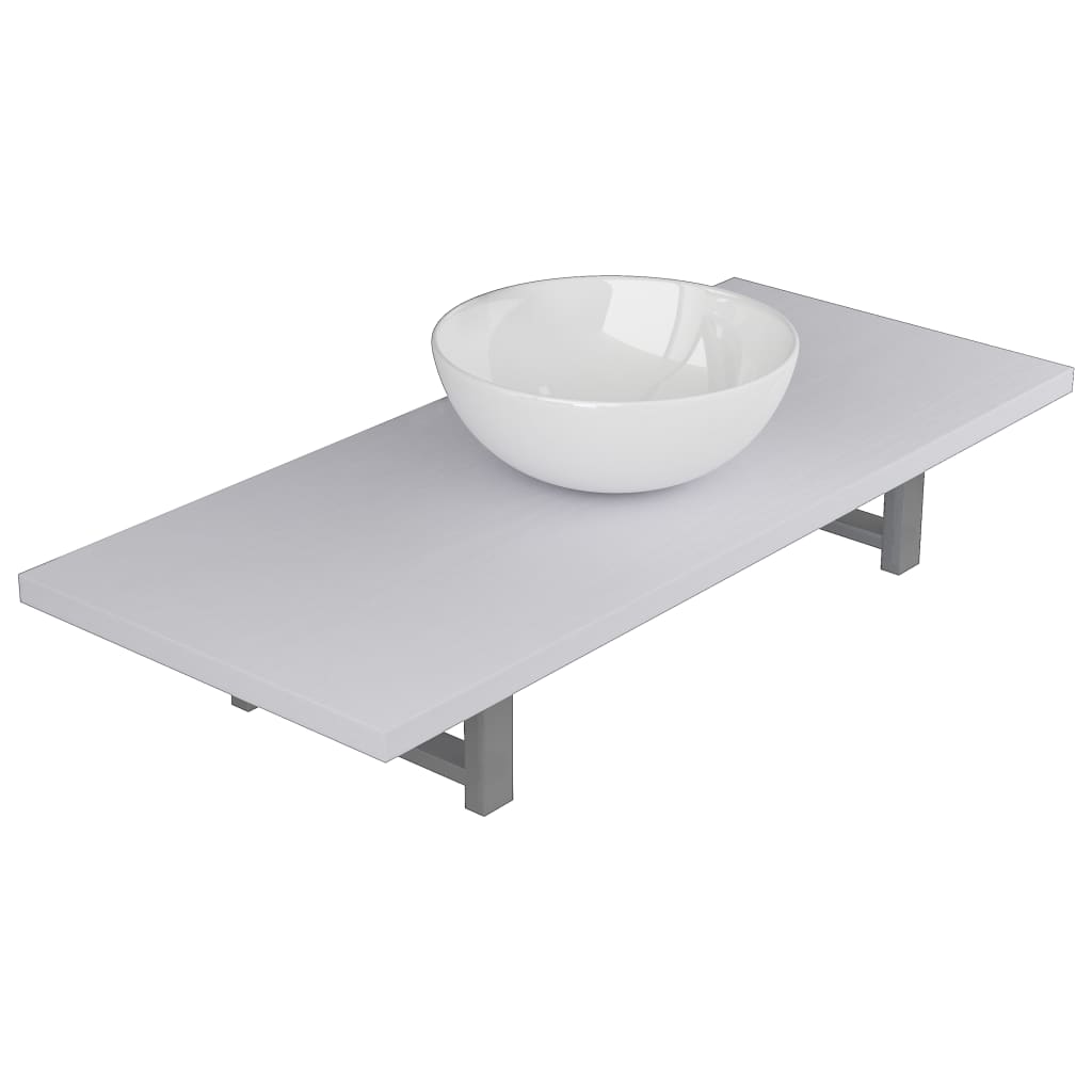 Set mobilier baie 2 piese, vidaXL, Ceramica, raft de 90 cm si chiuveta rotunda de 32,5 cm, Alb