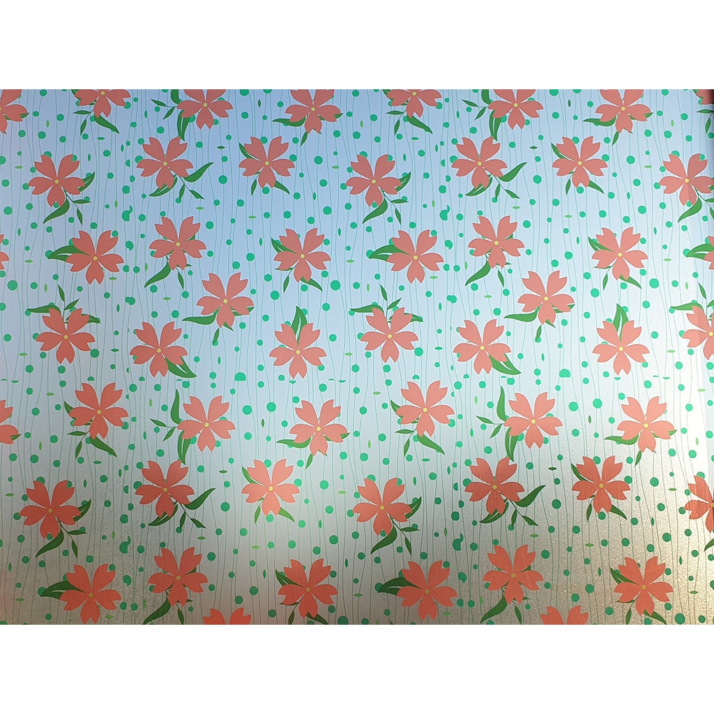 Folie geam autoadeziva Aurelia, Folina, model floral rosu, rola de 100x100 cm