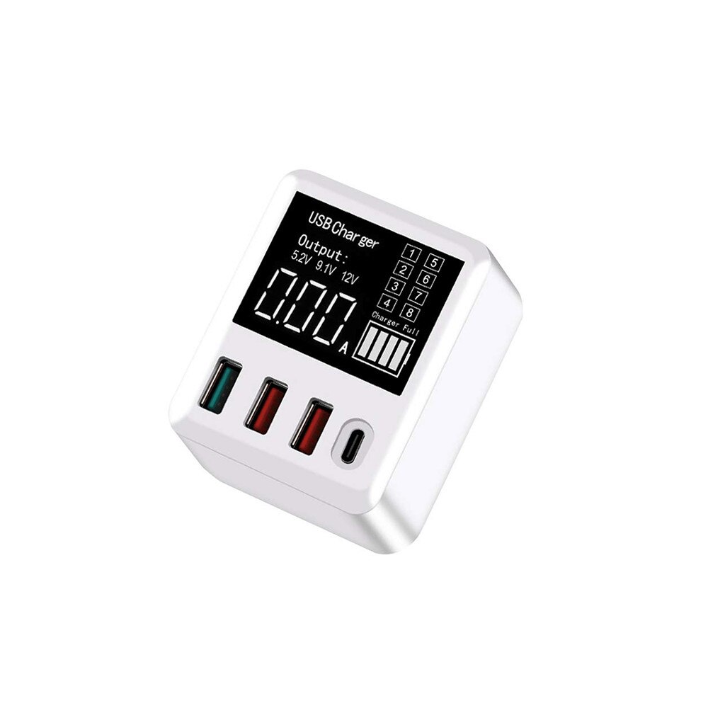 Incarcator de perete A9T 30W cu 2 x USB 2.4A, 1x USB QuickCharge 3.0, 1 x USB Type C, si display de afisaj, alb