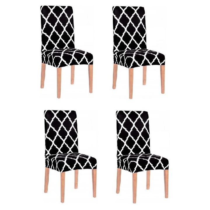 Set 4 huse scaun dining/bucatarie, din spandex, model trifoi