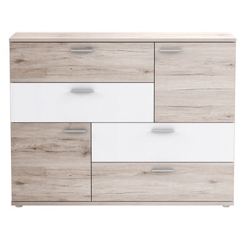 Comoda Kring Tetris, 125x96x41.3 cm, culoare stejar nisipiu/alb, 4 sertare 2 usi Comoda Kring Tetris, 125x96x41.3 cm, culoare stejar nisipiu/alb, 4 sertare 2 usi