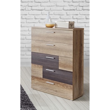 Comoda Kring Tetris, 80x119x41.3 cm, culoare stejar Antic/touchwood, 5 sertare Comoda Kring Tetris, 80x119x41.3 cm, culoare stejar Antic/touchwood, 5 sertare