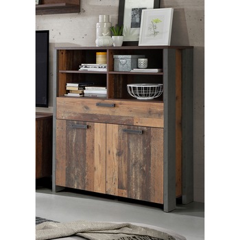 Vitrina joasa Kring Retro, culoare Vintage, 107x 130 x 41 cm, 2 usi 1 sertar Vitrina joasa Kring Retro, culoare Vintage, 107x 130 x 41 cm, 2 usi 1 sertar