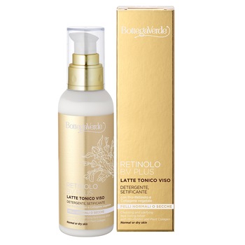 Lapte demachiant tonic cu Pro - Retinol, colagen vegetal, ginseng si vitamine - Retinolo Bv Plus, 150 ML, Bottega Verde Lapte demachiant tonic cu Pro - Retinol, colagen vegetal, ginseng si vitamine - Retinolo Bv Plus, 150 ML, Bottega Verde
