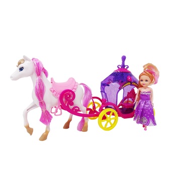 Set Caleasca cu Cal Alb si Papusa Printesa, Multicolor Set Caleasca cu Cal Alb si Papusa Printesa, Multicolor