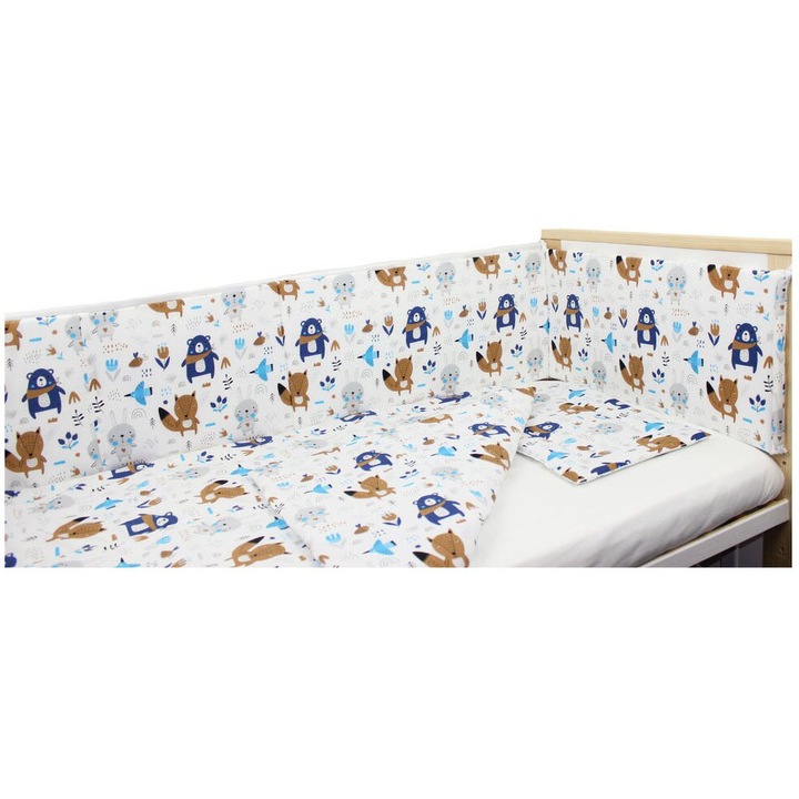 Lenjerie 4 piese, Ursuletul cu esarfa, albastru, 120x60cm