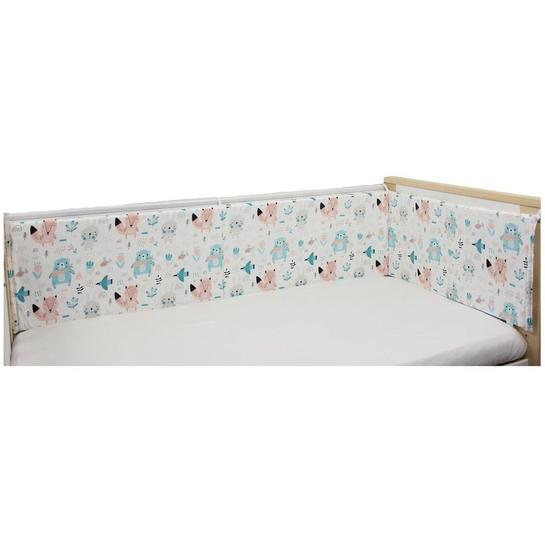 Aparatoare laterala patut, Ursuletul cu esarfa, roz cu turcoaz, 180 x 30 cm