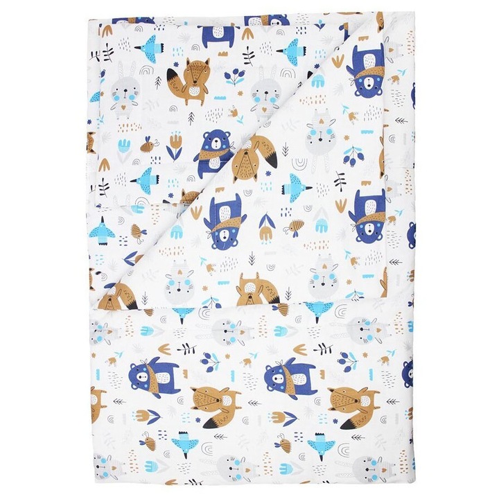 Lenjerie 3 piese, Ursuletul cu esarfa, albastru, 120x60cm