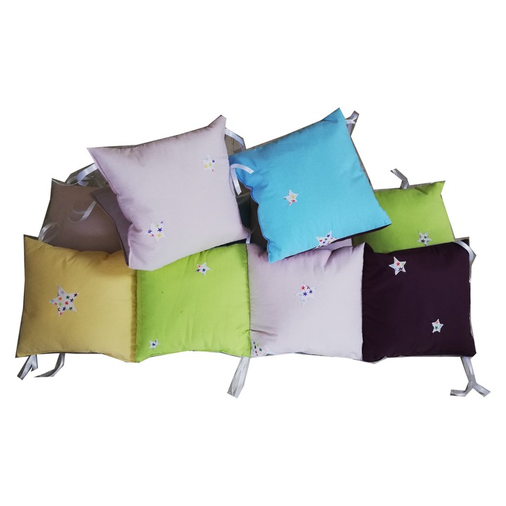 Aparatori laterale patut bebelusi, Pernute pufoase cu Stelute colorate, 4 piese, 60x120 cm