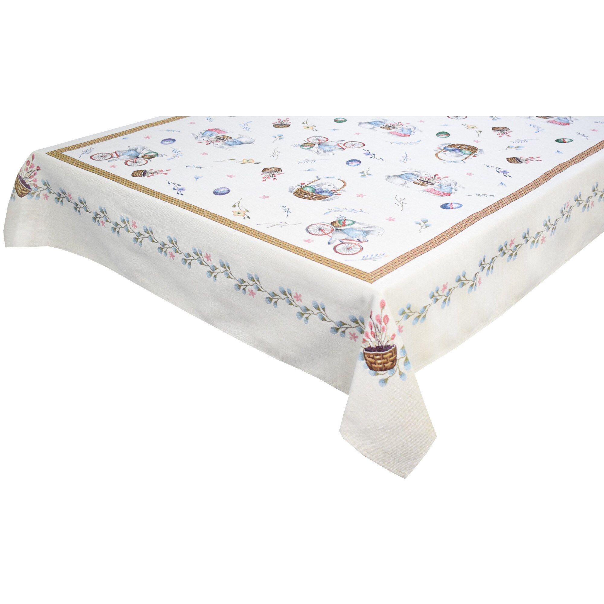 Fata de masa cu decor de Paste, tesatura tip goblen, Casa de bumbac, 140x140 cm, iepurasi
