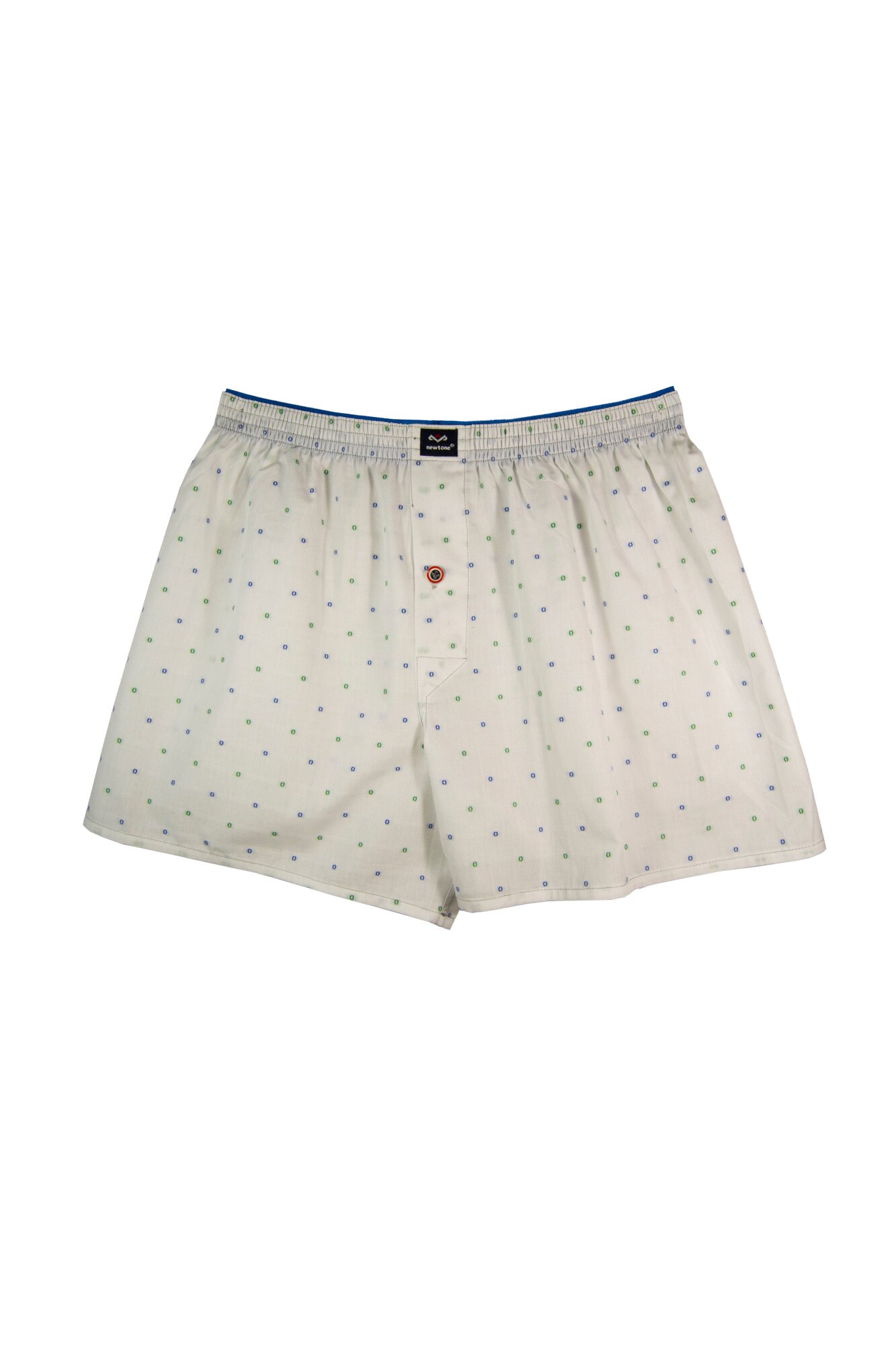 Boxeri pentru barbati, Newtone, Tesatura din bumbac, culoare alb cu cerculete verzi si albastri, S