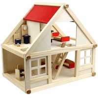 Casuta de papusi Montessori, Structure House, lemn natur cu 4 seturi de mobilier (parter si etaj)