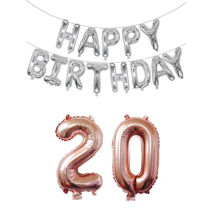 Комплект фолиеви балони Happy Birthday + номер 20, It's Party Time